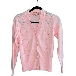 Donnkenny Pink Cardigan Sweater Vintage Coastal Grandma Coquette Size Medium